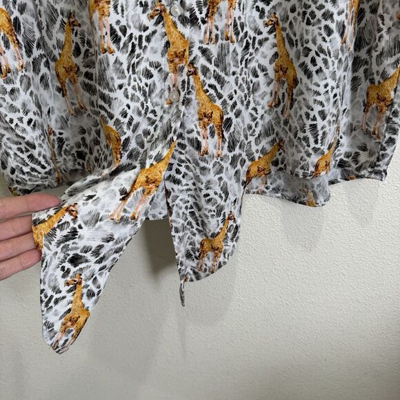 Jane & Delancey Top Womens XL Safari Giraffe‎ Button Up Beachy Tropical Travel - Picture 4 of 14